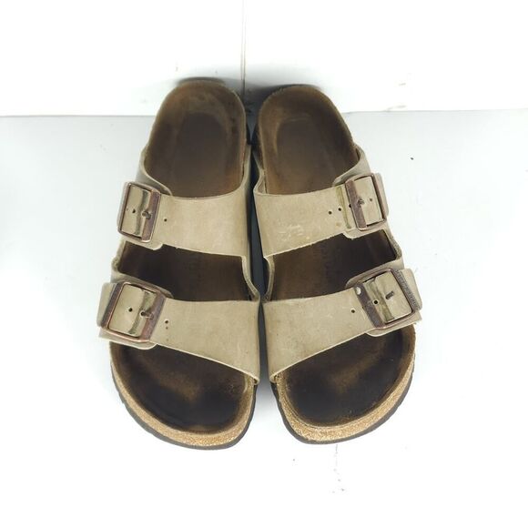 BIRKENSTOCK Women's Arizona US7 Taupe Leather 2 Straps Slide Sandals Shoes - Picture 4 of 16